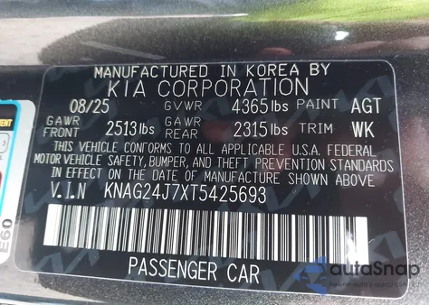 2026 Kia K5 Lxs Fwd from USA, damaged, VIN KNAG24J7XT5425693
